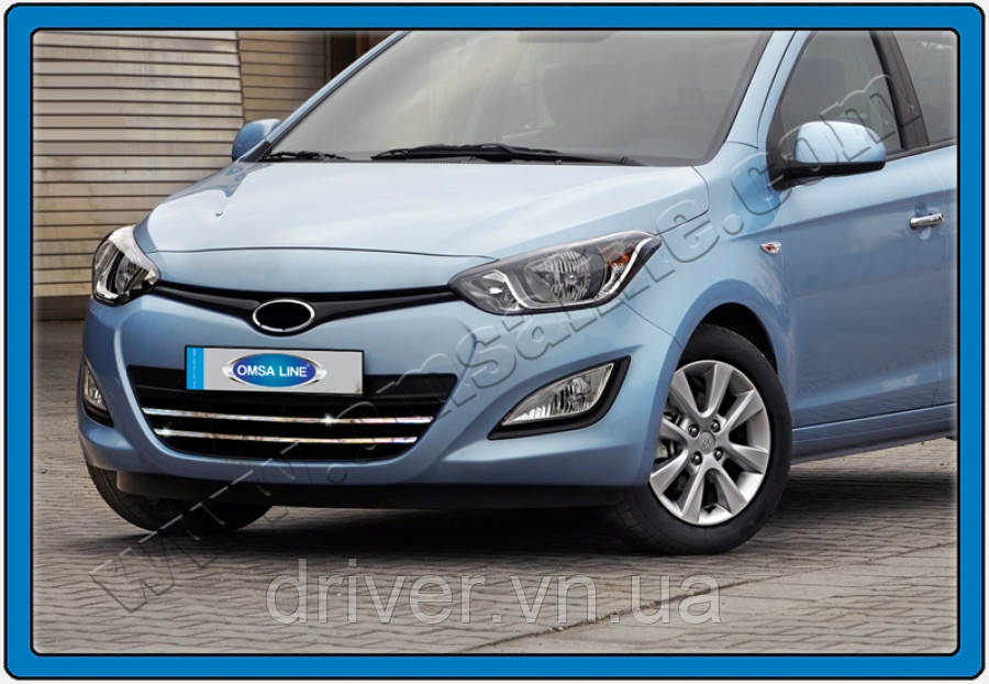 Накладки хромированные на решетку радиатора (2шт) Hyundai i20 FL 5D 2012-, OmsaLine, 3217081, фото 1