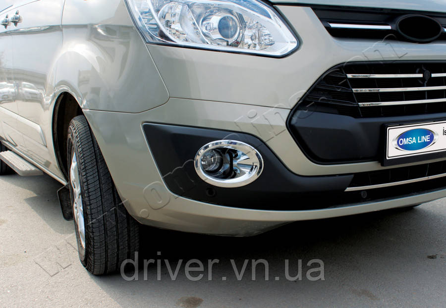 Накладки хромированные на противотуманные фары (2шт, Abs-хром) Ford Transit Custom 2012-, OmsaLine, 2624103, фото 1