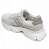 Жіночі шкіряні кросівки біло-сірого кольору на шнурівці з перфорацією Sergio Billini t096-02-12-07 розмір 36, фото 5