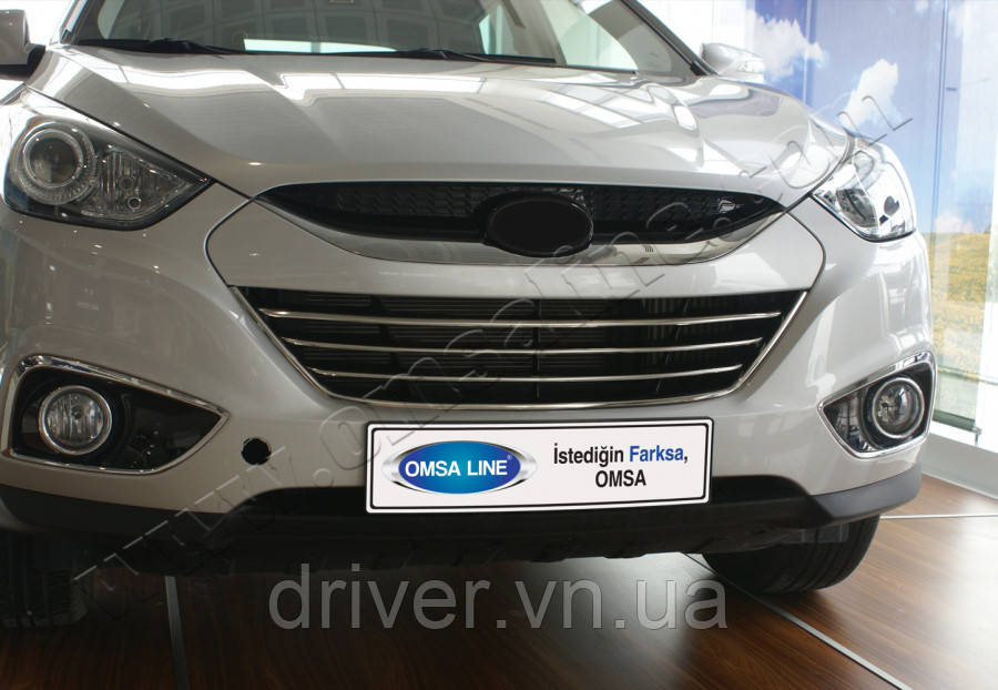Накладка хромированная на решетку радиатора (U-type) Hyundai iX35 2010-, OmsaLine, 3208081, фото 1