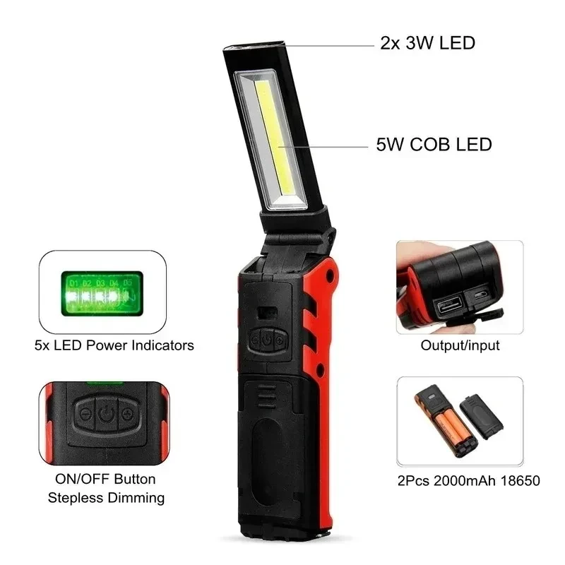 Світлодіодний робочий ліхтарик COB з магнітним гачком Power Bank