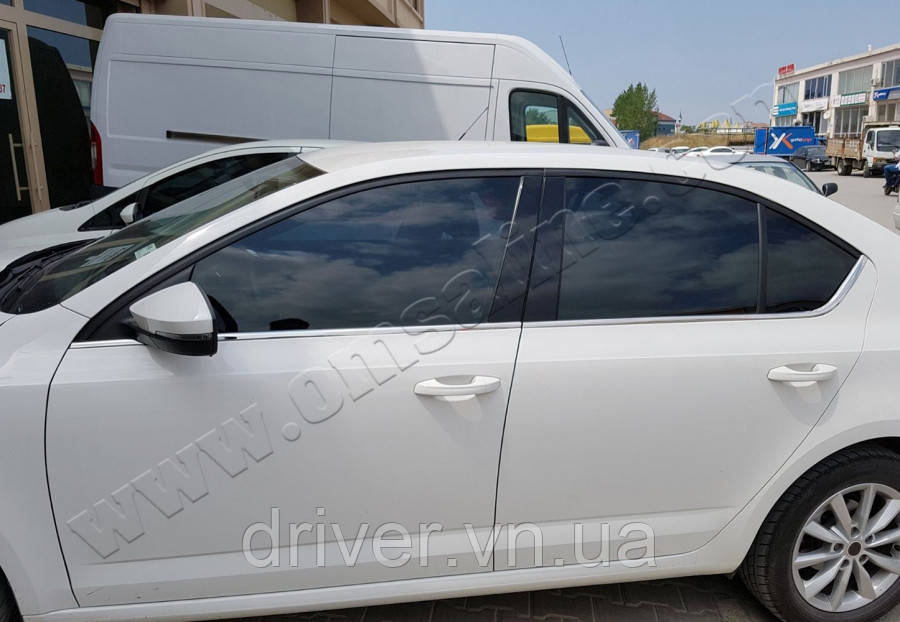 Накладки хромированные на стекла (нижние) (6шт) Skoda Octavia 2012-, OmsaLine, 6612141, фото 1
