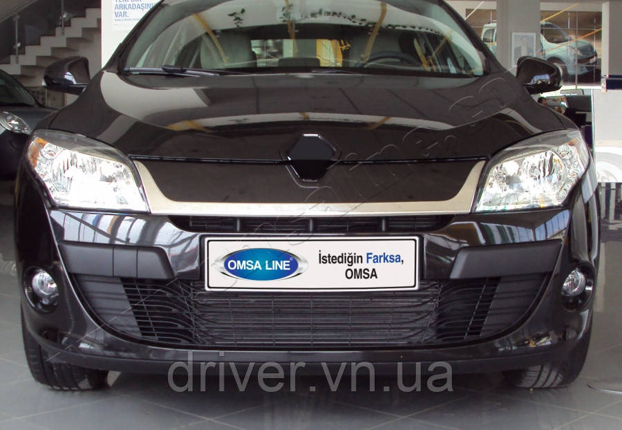 Накладка хромированная на решетку радиатора Renault Megane 5D/3D/SW 2009-2013, OmsaLine, 6112081, фото 1
