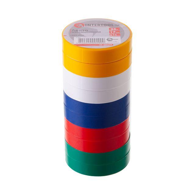 Стрічка ізоляційна, 17 мм * 25 м * 0,15 мм, кольорова (уп. 10 шт) INTERTOOL IT-0029