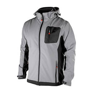 Куртка SOFTSHELL світло сіро-чорна, з капюшоном, тришарова, тканина - стрейч 300 GSM 100D, з водо- і