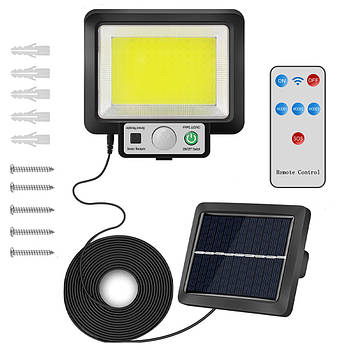 Вуличний ліхтар із сонячною панеллю та датчиком руху + пульт, T-09 / Світлодіодний акумуляторний прожектор