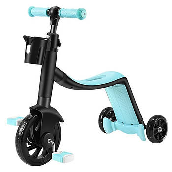 Дитячий самокат беговел велосипед Scooter 3 в 1, Блакитний / Триколісний велосипед