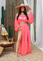 Літній костюм із шифону, розмір 42-48, колір корал неон