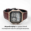 Чоловічий наручний годинник Casio AE-1200 з коричневим шкіряним ремінцем електронні з підсвічуванням будильник, фото 3