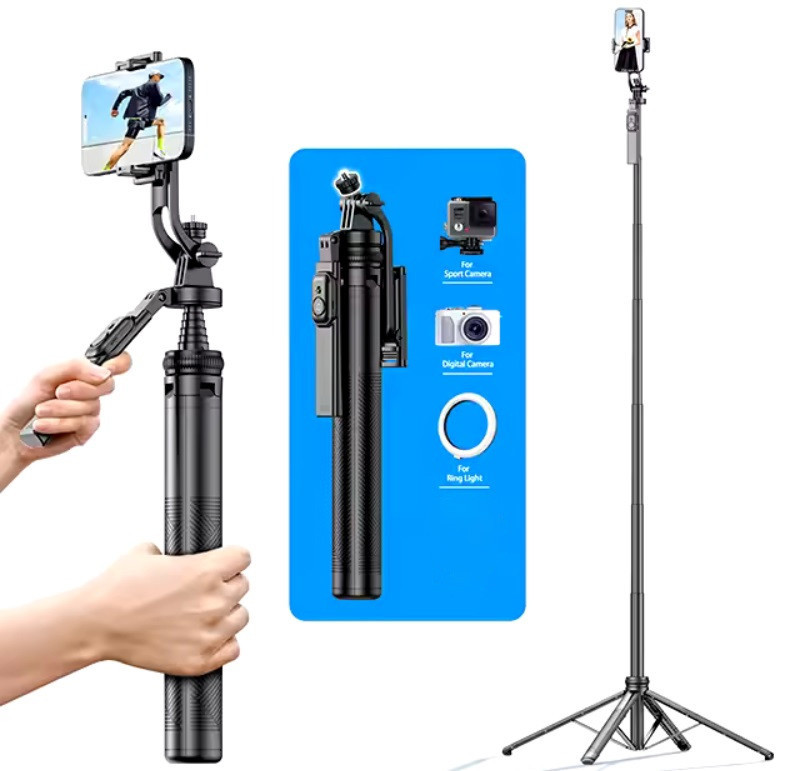 Штатив для телефона з телескопічною ручною Selfie stick C18 Чорний Селфі-палиця для фото та відео, фото 1