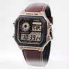 Чоловічий наручний годинник Casio AE-1200 з коричневим шкіряним ремінцем електронні з підсвічуванням будильник, фото 9