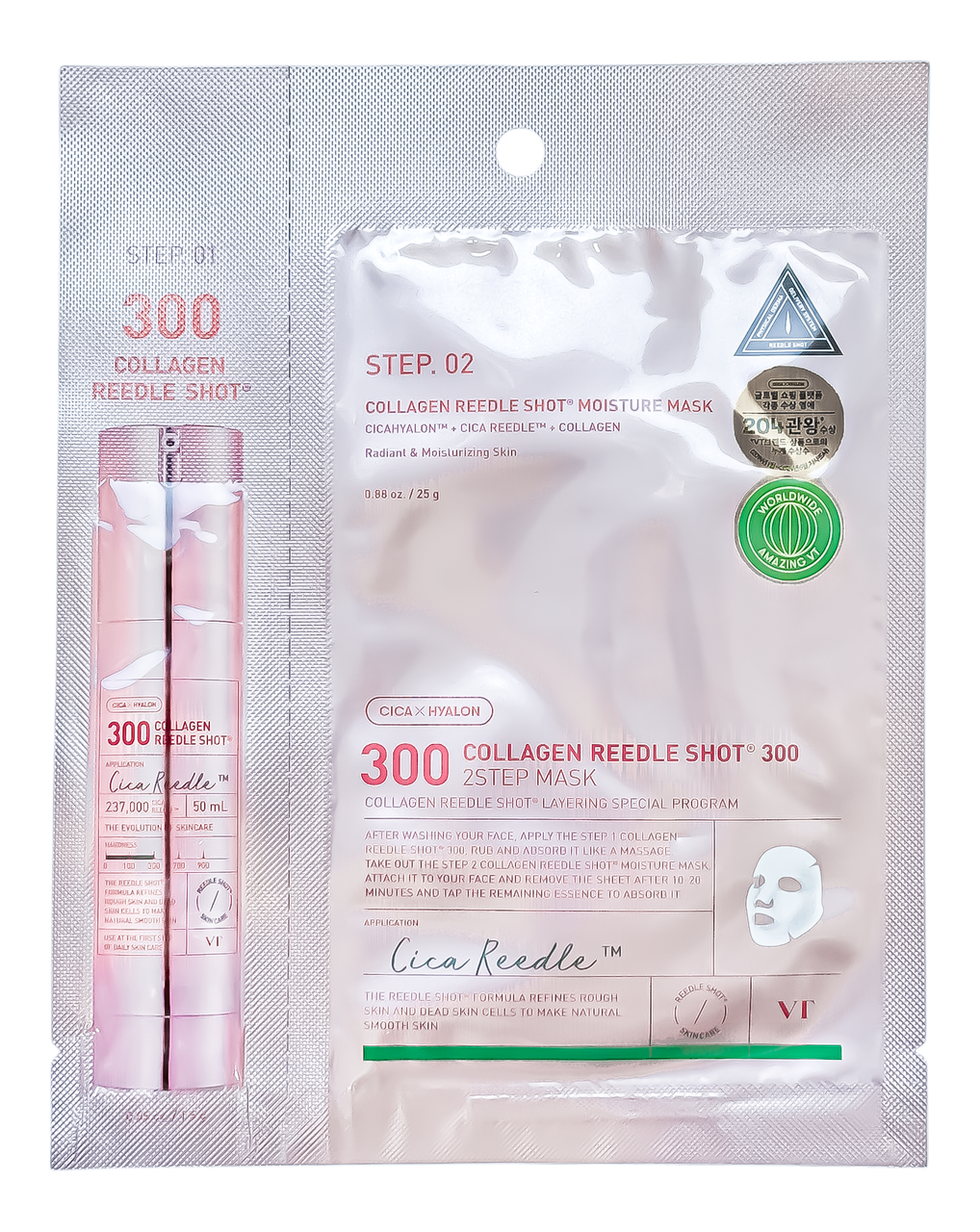 Зміцнююча тканинна маска для обличчя VT Cosmetics Collagen Reedle Shot 300 2Step Mask 1,5g + 25g
