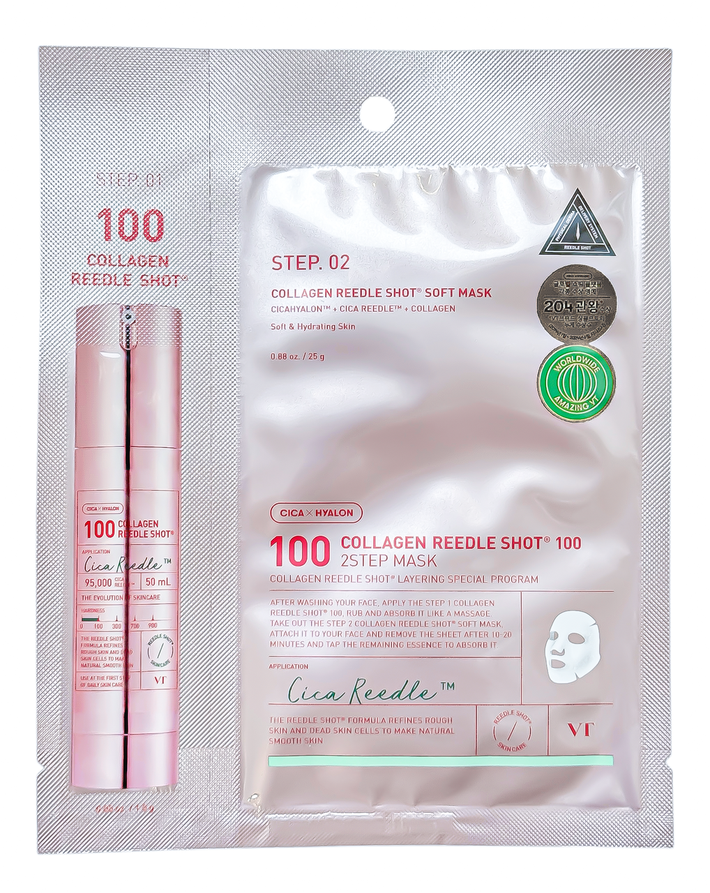 Зміцнююча тканинна маска для обличчя VT Cosmetics Collagen Reedle Shot 100 2Step Mask 1,5g + 25g, фото 1