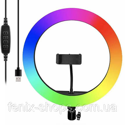 Кільцева світлодіодна лампа RGB MJ-30 30 см від USB з тримачем для телефона, фото 1