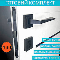Замок із ручкою та серцевиною з ключами в чорному кольорі для міжкімнатних дверей TRION NEGRO AL-74 MB (Black)
