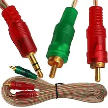 Шнур 3,5 стерео — 2×RCA gold 5 м прозорий