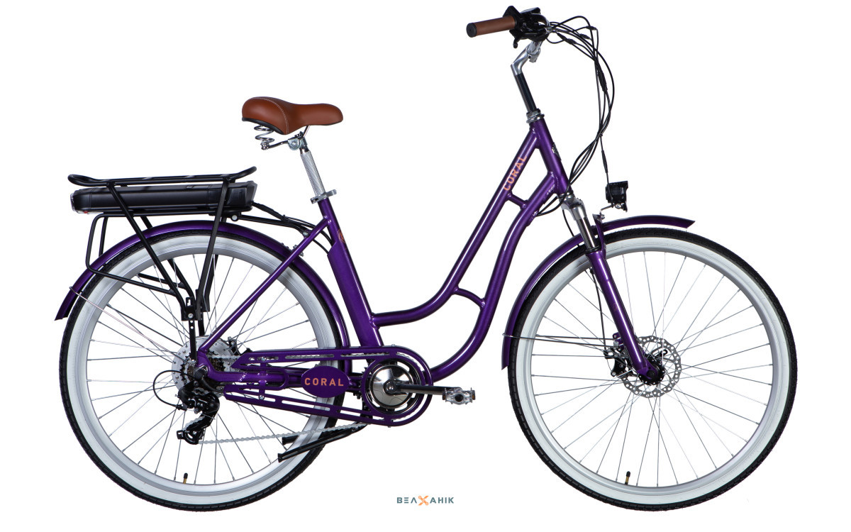 Електровелосипед 28/quot; Dorozhnik eCORAL DD FR 500Вт 36В 12,5 Аг (рама 19/quot;) AL фіолетово-синій, фото 1