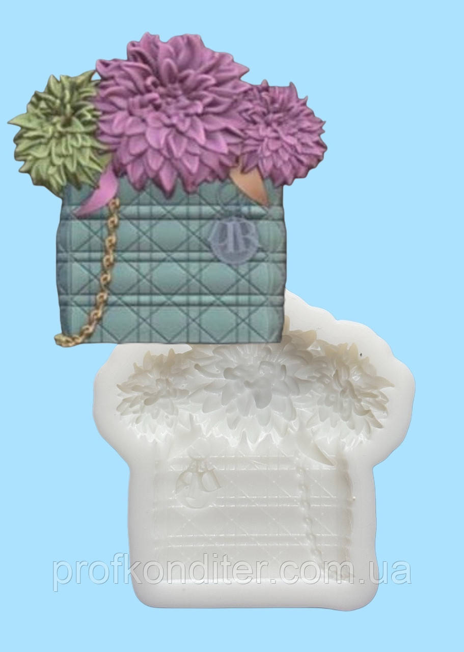 Ексклюзив! Силіконовий молд для ГІПСУ та ін "Сумочка Діор з квітами", фото 1