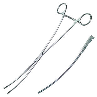 Затискач атравматичний для аневризми аорти зігнутий DE BAKEY. Довжина 31 см, р.ч. 115 мм