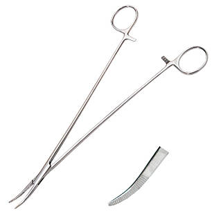 Затискач кровоспинний по Spencer-Wells зубчатий вертикально зігнутий SURGIWELOMED Довжина 24,0 см