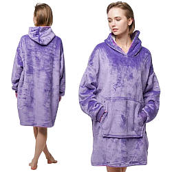 Оверсайз плед-халат з капюшоном 100х80см, Huggle Hoodie, Фіолетовий / Толстовка худі для дому / Плед з рукавами