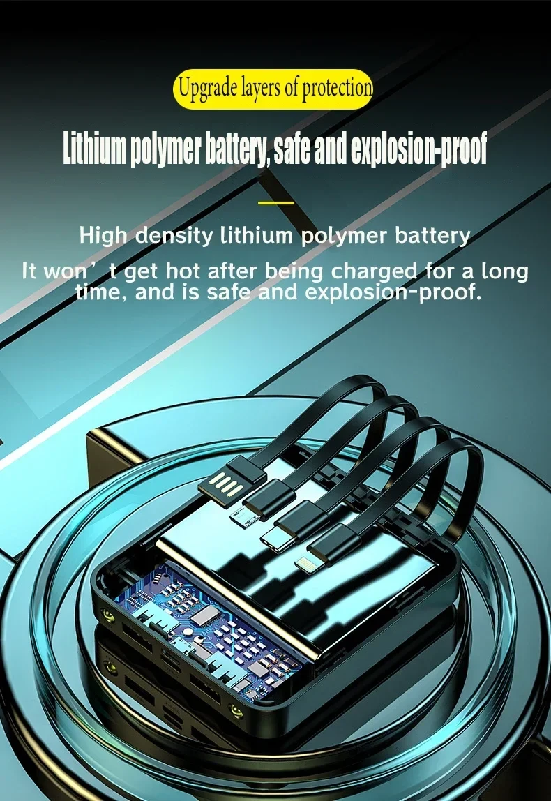 Mini Power Bank 30000mAh чотирипровідний надшвидкий зарядний пристрій чорний
