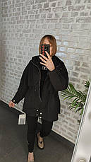 Жіноча чорна куртка з плащівки зі стразами | Весна-літо | Вшитий капюшон | S-XL, фото 5
