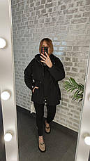 Жіноча чорна куртка з плащівки зі стразами | Весна-літо | Вшитий капюшон | S-XL, фото 3