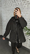 Жіноча чорна куртка з плащівки зі стразами | Весна-літо | Вшитий капюшон | S-XL, фото 4