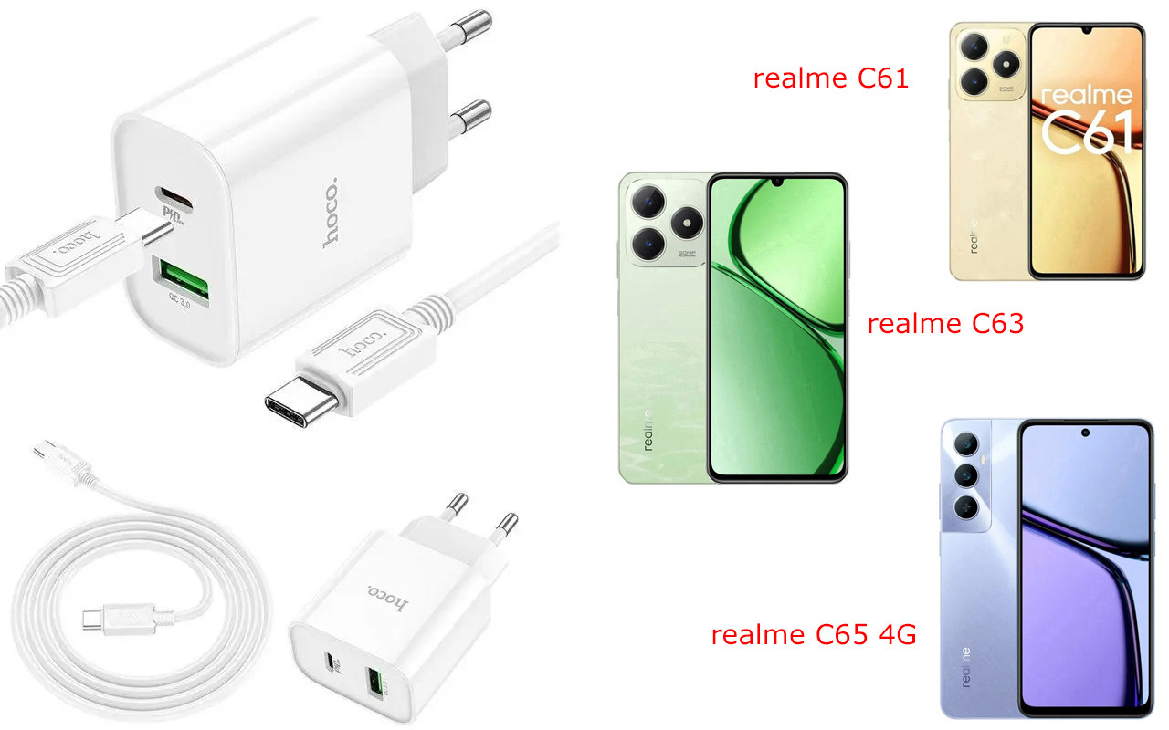 Зарядное устройство для Realme C61, realme C63, realme C65 4G, 20W