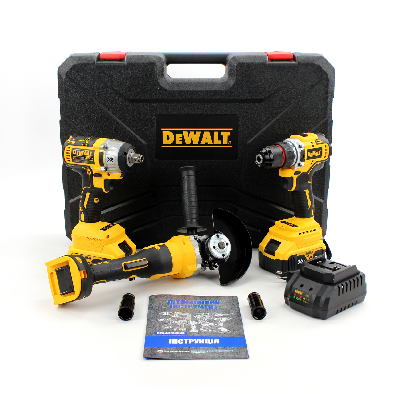Набір 3в1 АКБ DeWalt 36V (Шуруповерт DCD996 + Болгарка DCG409 + Гайковерт DCF922) Набір 3в1 Деволт