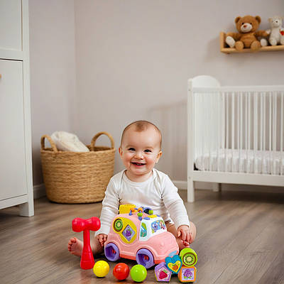 Розвиваюча машинка інтерактивна музична іграшка звуки мелодії сортер брязкальця пальчикова гра молоток