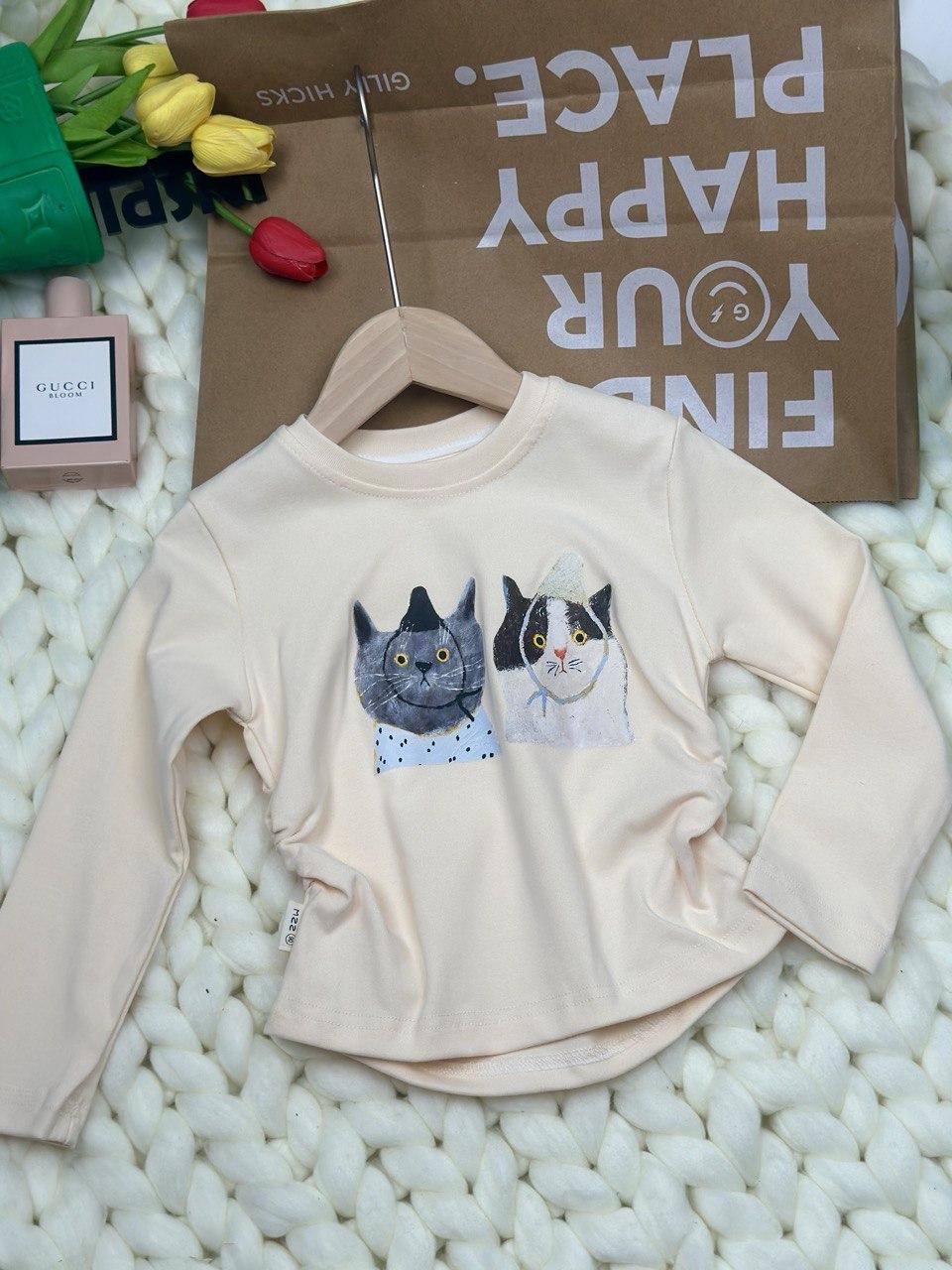 Кофта для дівчинки реглан з котиками Молочний 2377, 14, MEI SI SI, Молочний, Для дівчаток, Весна Осінь, 98, фото 1