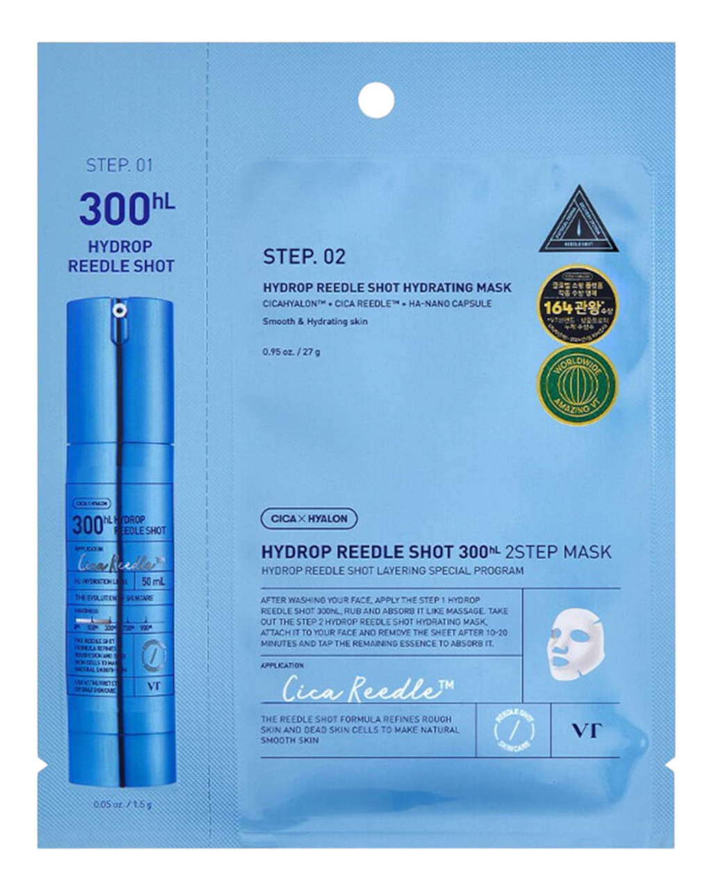 Зволожуюча тканинна маска для обличчя VT Cosmetics Hydrop Reedle Shot 300hL 2Step Mask 28.5 г