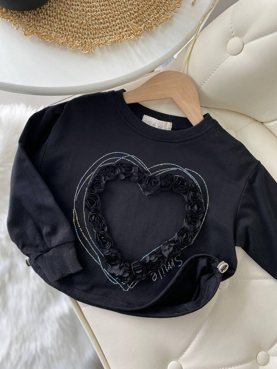 Кофта на дівчинку з нашивкою "Сердечко" Чорний 0730, Happy Star, Чорний, Для дівчаток, Весна Осінь, 104, фото 1