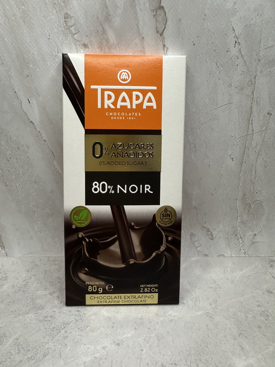 Шоколадка Trapa Intenso 80% Noir Sugarfree без цукру, 80г