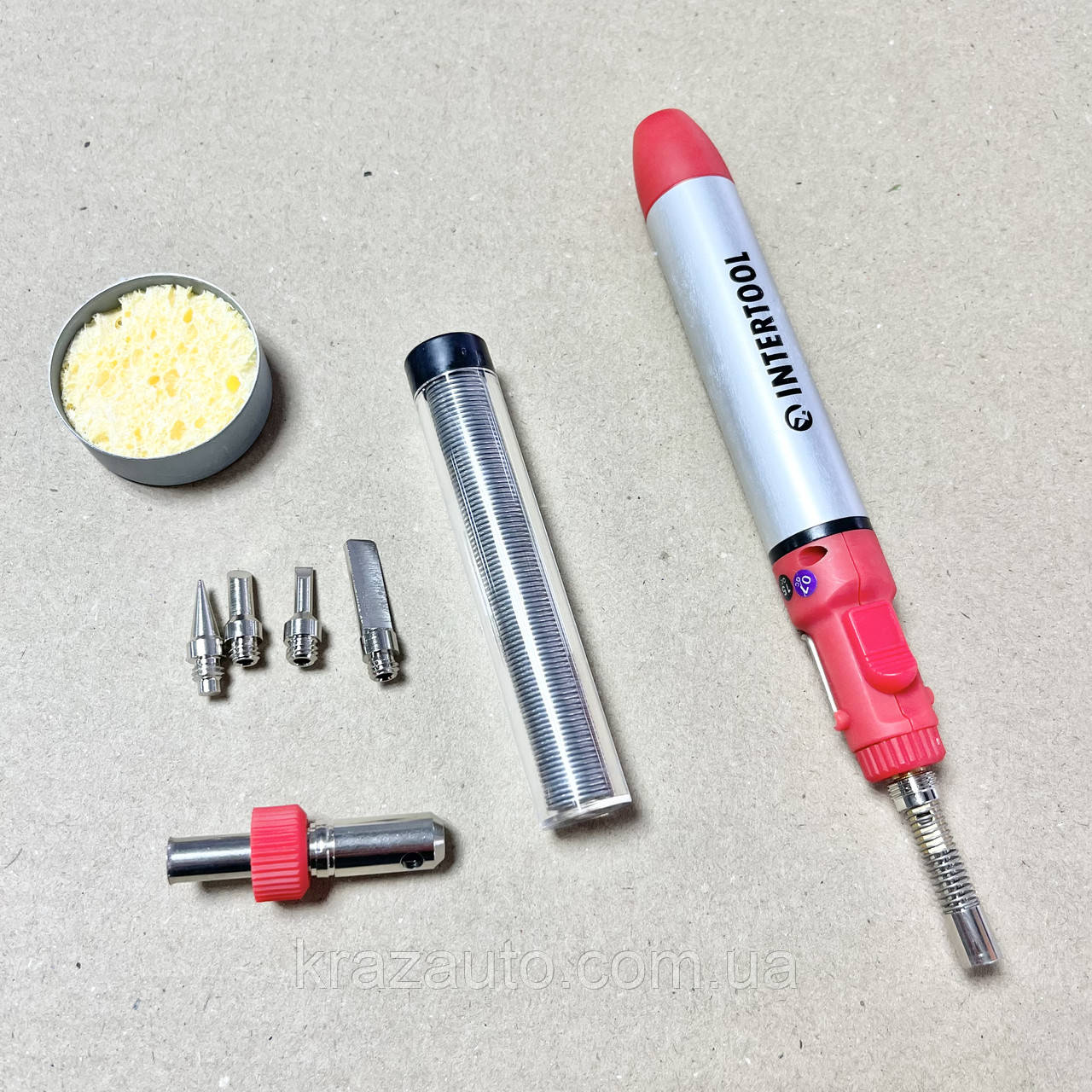 Газовий паяльник (Мікропальник) 12 мл з комплектом аксесуарів 7 од. INTERTOOL GB-0005, фото 1