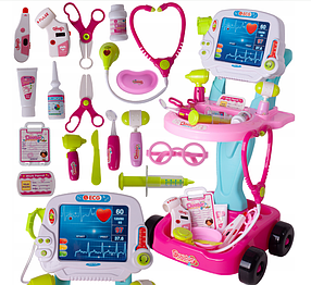 Дитячий ігровий набір лікаря для дітей з інструментами на коліщатках (рожевий)