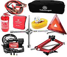 Набір автомобіліста Volkswagen 9в1 з домкратом та компресором