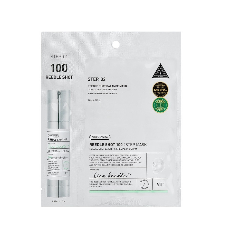 Зміцнювальна тканинна маска з мікроголками для обличчя VT Cosmetics Reedle Shot 100 2Step Mask 26,5g, фото 1