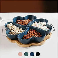 Менажниця на дерев'яній підставці Colored 5 предметів у наборі Тарілка менажниця для подавання страв