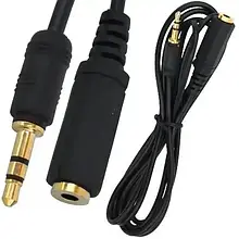Шнур аудіовідео TCOM, штекер 3.5 стерео — гніздо 3.5 стерео, gold, Ø 3 мм, 1.5 м, чорний