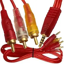 Шнур штекер 3.5 мм 4C — 3 штекери RCA, gold, 1,2 м, прозорий