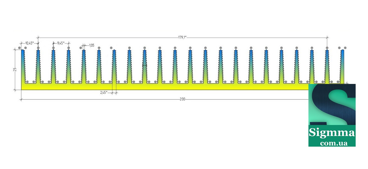 Профіль радіаторний 200 х 25 рифлений алюмінієвий