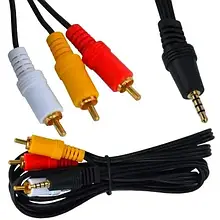 Шнур штекер 3.5 мм 4C — 3 штекери RCA, gold, діам.-3.5х10.5мм, 1.8 м, чорний