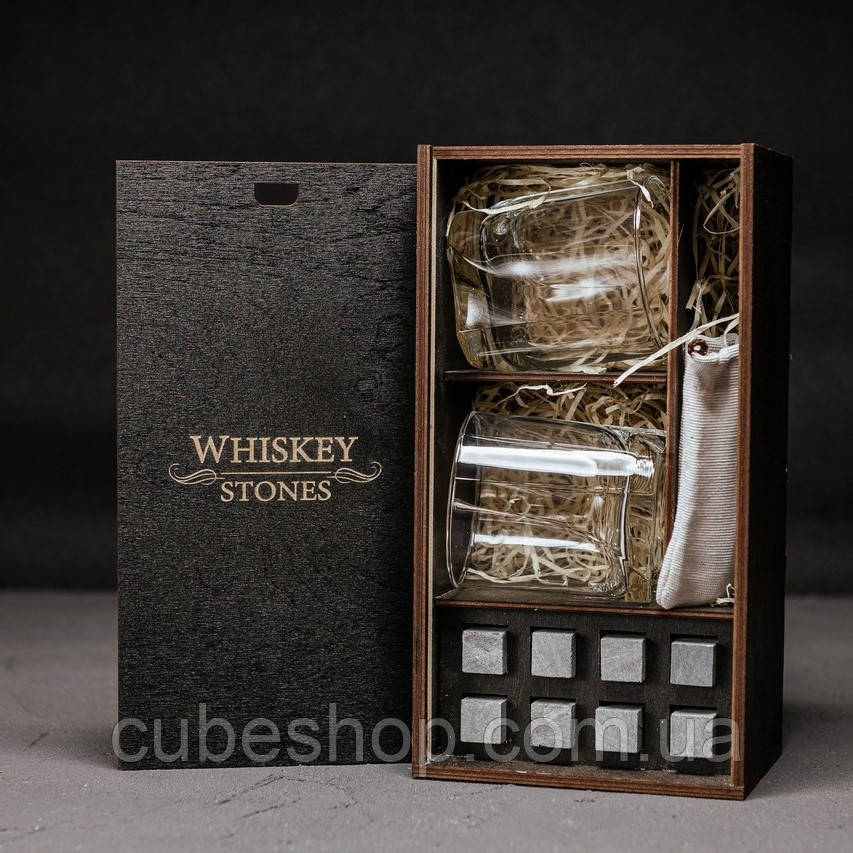 Набір для віскі Luna №1 (2 склянки, 8 каменів для віскі, щипці)