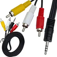 Шнур аудіовідео TCOM, штекер 3.5 мм 4C (подовжений) — 3 штекери RCA, 1.5 м, чорний у пакованні