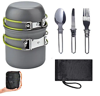 Легкий туристичний набір похідний посуд зі столовими приладами Набір посуду для подорожей складний