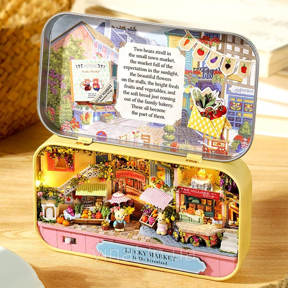 Міні румбокс у металевій скринці Мініатюрний ринок Lucky Market Box Theatre DIY Dollhouse Kit Q-008