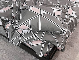 Двоспальний набір із геометричним принтом постільної білизни 180*220 з Бязі Gold сірий бавовняний, Черешенька™, фото 3